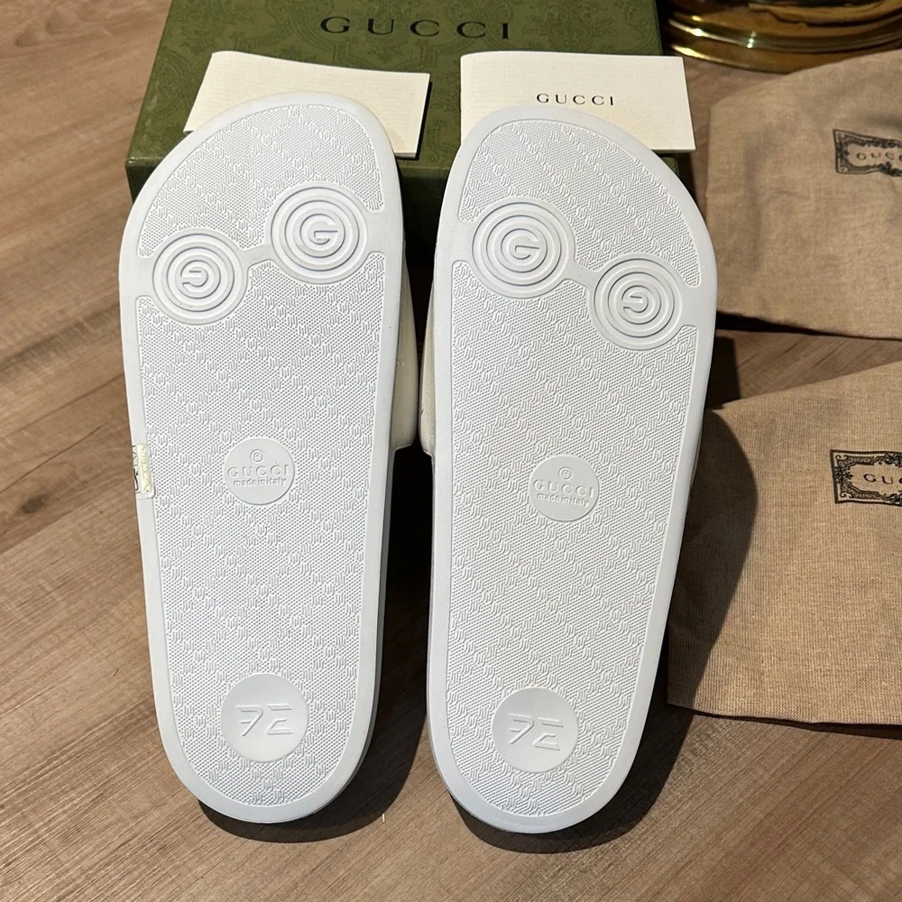 Gucci White Slides with Red Logo Napa Samoa Miro Soft Slides Size 7 - Picture 5 of 12